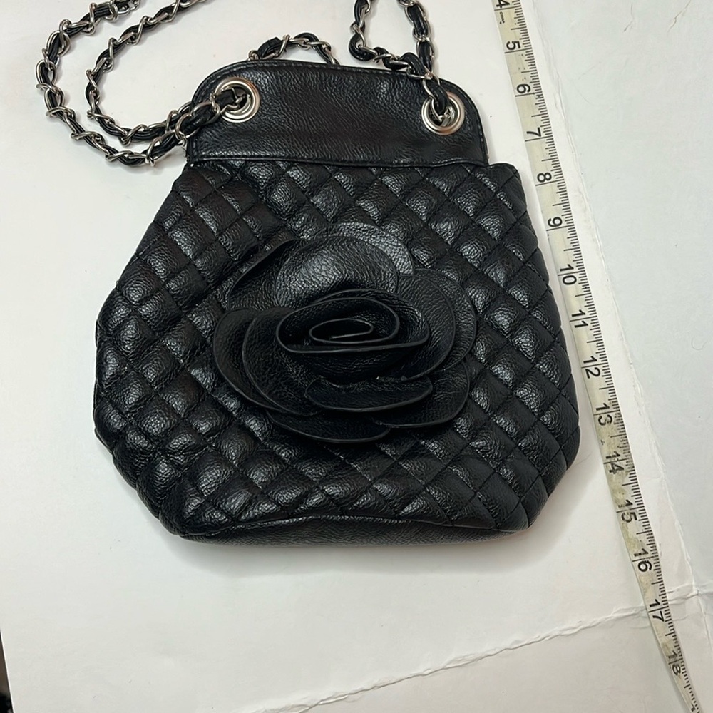 Black Quilted Leather Camellia Bag